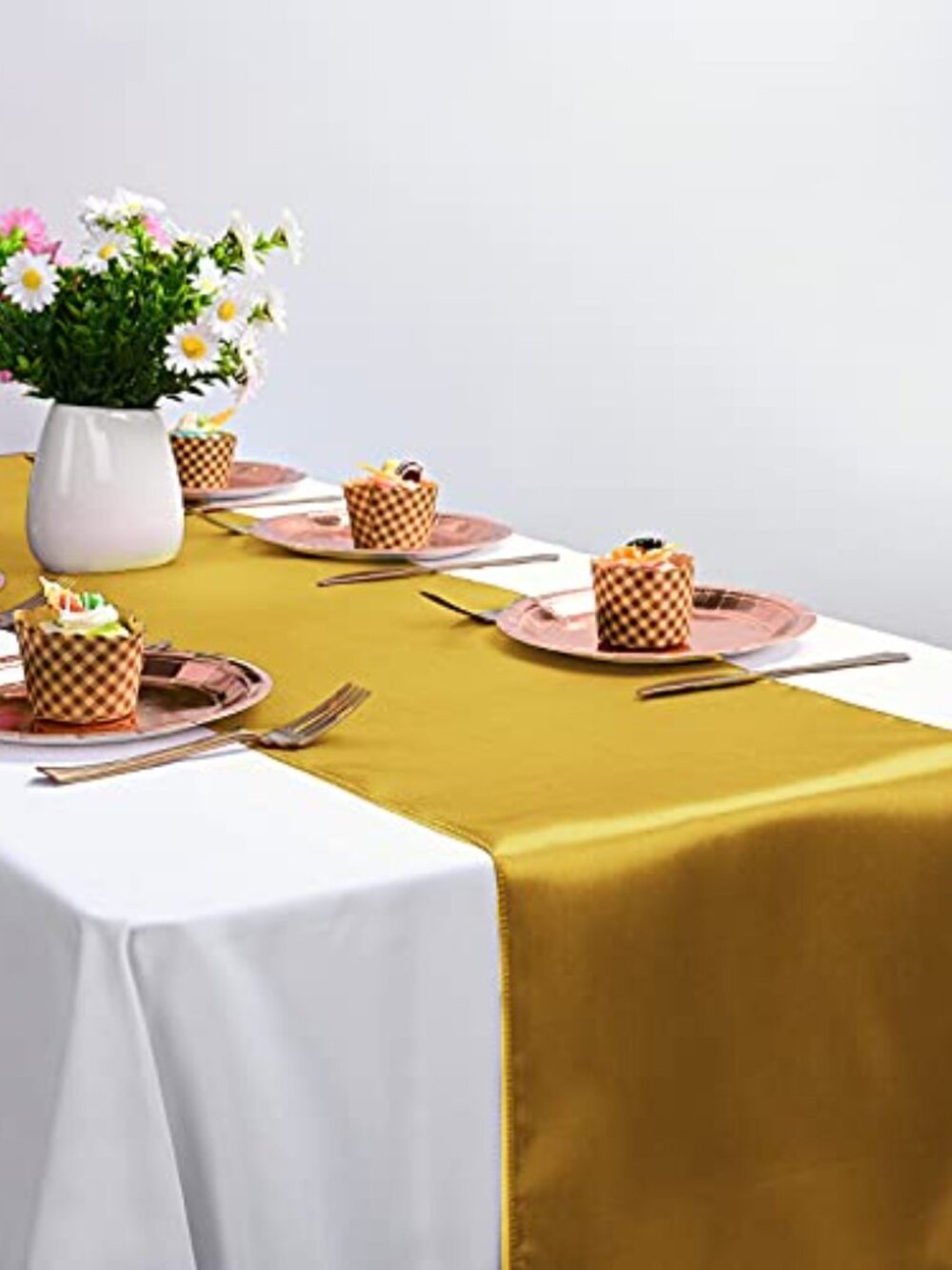 10-Pack Gold‎ 12 x 108 inches Long Premium Satin Table Runner for Wedding